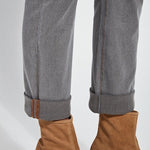 color=Mid Grey, Cuff detail of mid grey, 4-way stretch, relaxed boyfriend denim jean legging