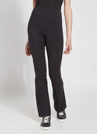 color=Black, front view, slimming workleisure bootcut pants made from stretch cotton, with lifting anatomic seaming