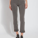 color=Warm Grey, Front view of Warm Grey 4-way stretch, relaxed boyfriend denim jean legging, seen from waist down