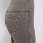 color=Warm Grey, Side detail veiw of warm grey, 4-way stretch, relaxed boyfriend denim jean legging