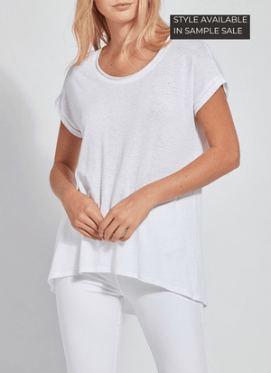 color=White, front view, women’s all purpose casual t-shirt, made from a soft linen blend, versatile for layering