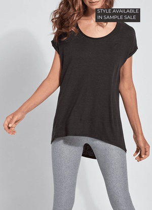 color=Black, front view, women’s all purpose casual t-shirt, made from a soft linen blend, versatile for layering