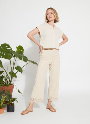 Cropped Embroidered Eyelet Wide Leg (26" Inseam)