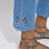 Yori Eyelet Straight Leg Crop Denim (Curvy Size, 26" Inseam)