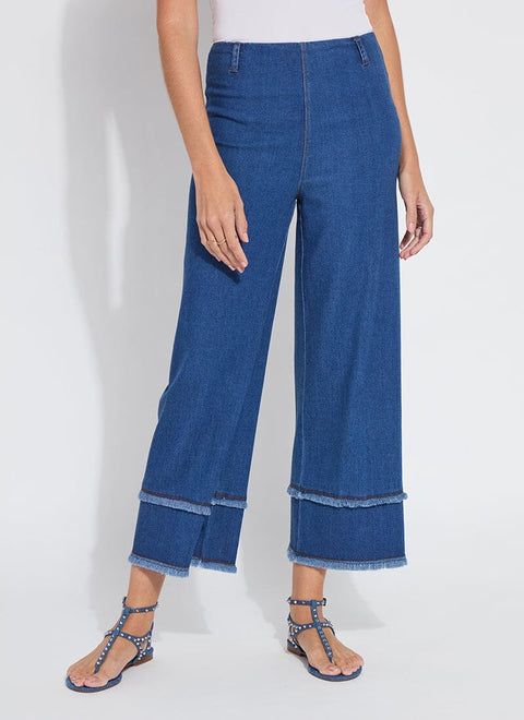 Fringe Hi Waist Wide Leg Crop Denim