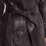 Mavis Foil Vegan Suede Belted Trench Coat
