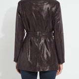 Mavis Foil Vegan Suede Belted Trench Coat