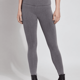 color=Mid Grey, Front shot of mid grey colored cotton and spandex denim leggings  with concealed signature waistband from the waist down