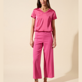 Saori V-Neck Mix Media Top - Hot Pink