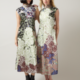 Flora Mock Neck Bias Cut Midi Dress
