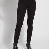 color=Black, front view, classic foundational legging with concealed comfort waistband for slimming and shaping