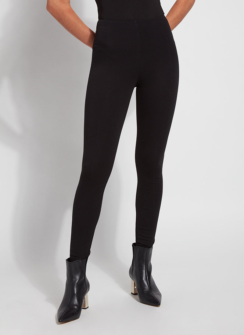 color=Black, front view, classic foundational legging with concealed comfort waistband for slimming and shaping