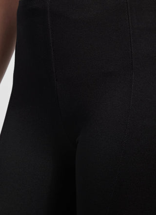 color=Black, front detail, classic foundational legging with concealed comfort waistband for slimming and shaping