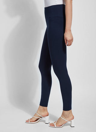 color=True Navy, side view, classic foundational legging with concealed comfort waistband for slimming and shaping