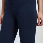 color=True Navy, front detail, classic foundational legging with concealed comfort waistband for slimming and shaping