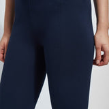 color=True Navy, front detail, classic foundational legging with concealed comfort waistband for slimming and shaping