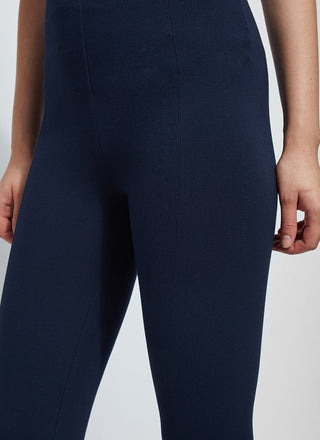 color=True Navy, front detail, classic foundational legging with concealed comfort waistband for slimming and shaping
