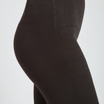 color=Black, waistband detail, cropped denim jean leggings with zipper detail at hem and comfort waistband