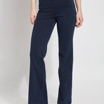 color=Indigo, front, denim trouser with smooth fitting easy styling, smoothing waistband 