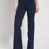 color=Indigo, front, denim trouser with smooth fitting easy styling, smoothing waistband 