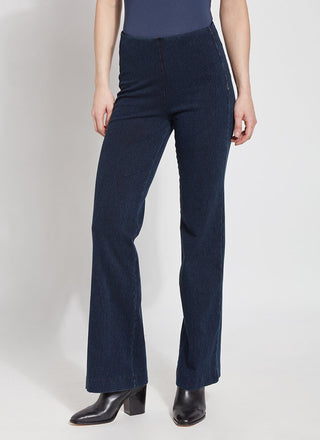 color=Indigo, front, denim trouser with smooth fitting easy styling, smoothing waistband 