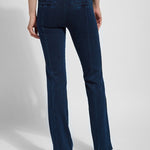 color=Indigo, back view, women's denim pant made from versatile stretch denim, has a concealed slimming waistband