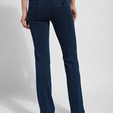 color=Indigo, back view, women's denim pant made from versatile stretch denim, has a concealed slimming waistband