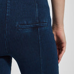 color=Indigo, back detail, women's denim pant made from versatile stretch denim, has a concealed slimming waistband