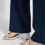 color=Indigo, hem detail, women's denim pant made from versatile stretch denim, has a concealed slimming waistband