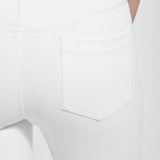 color=White, Rear detail view of white, 4-way stretch, relaxed boyfriend denim jean legging