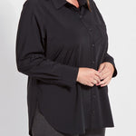 color=Black, angled front view, best selling women's button up shirt in soft resilient microfiber