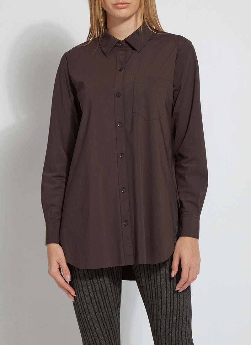 color=Double Espresso, best selling women's button up shirt in soft resilient microfiber