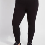 color=Black, front view, versatile denim jean leggings with smoothing and slimming control comfort waistband