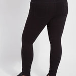 color=Black, back view, versatile denim jean leggings with smoothing and slimming control comfort waistband