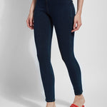 color=Indigo, front angle, versatile denim jean leggings with smoothing and slimming control comfort waistband