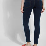 color=Indigo, back view, versatile denim jean leggings with smoothing and slimming control comfort waistband