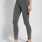 color=Mid Grey, front angle, versatile denim jean leggings with smoothing and slimming control comfort waistband