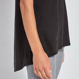 color=Black, side hem detail, women’s all purpose casual plus size t-shirt, made from a soft linen blend, versatile for layering