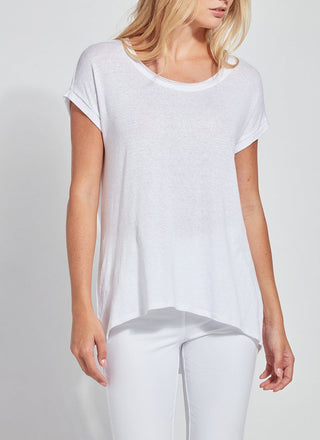 color=White, front view, women’s all purpose casual t-shirt, made from a soft linen blend, versatile for layering