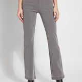 color=Mid Grey, front, knit denim jean leggings with deep side pocket, skims hips and thighs and opens into bootcut hem