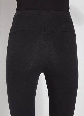 color=Black, Rear detail view of black flattering cotton crop leggings with concealed waistband for control and comfort