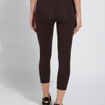 color=Double Espresso, Rear view Double Espresso flattering cotton crop leggings with concealed waistband for control and comfort