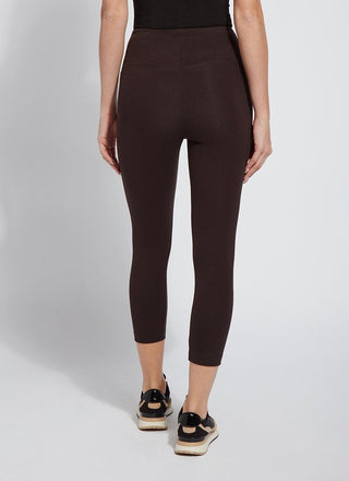 color=Double Espresso, Rear view Double Espresso flattering cotton crop leggings with concealed waistband for control and comfort