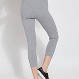 color=Grey Melange, Rear view grey melange flattering cotton crop leggings with concealed waistband for control and comfort
