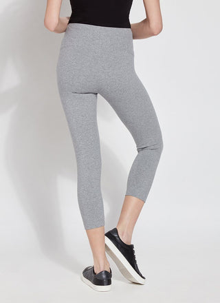 color=Grey Melange, Rear view grey melange flattering cotton crop leggings with concealed waistband for control and comfort