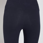 color=Midnight, Detailed rear view midnight blue flattering cotton crop leggings with concealed waistband for control and comfort