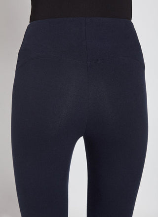 color=Midnight, Detailed rear view midnight blue flattering cotton crop leggings with concealed waistband for control and comfort