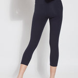 color=Midnight, Rear view midnight blue flattering cotton crop leggings with concealed waistband for control and comfort