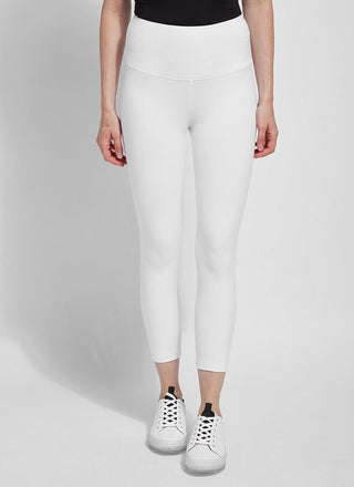 color=White, Front view white flattering cotton crop leggings with concealed waistband for control and comfort