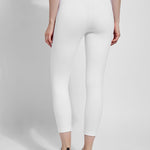 color=White, Rear view of white flattering cotton crop leggings with concealed waistband for control and comfort